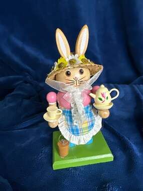 World Market 2015 Wooden Bunny Rabbit Tea Party Nutcracker